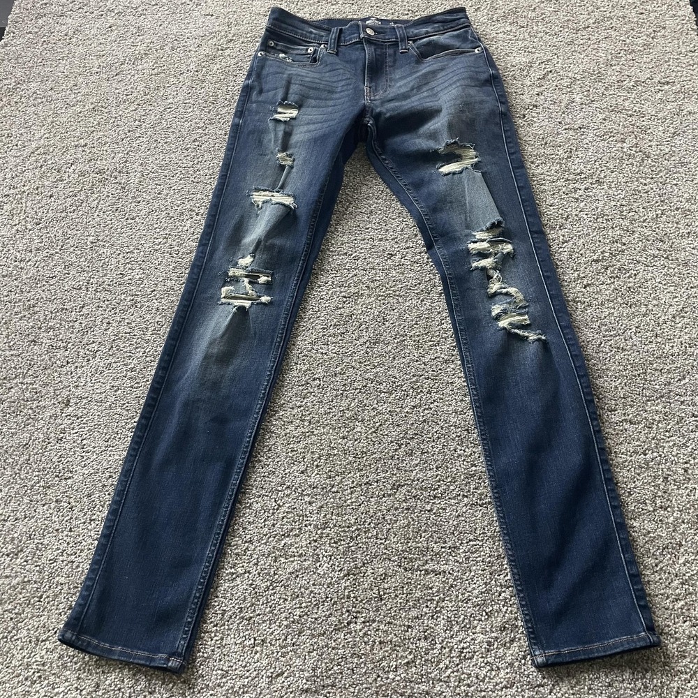 Hollister Stacked Skinny Jeans Mens 28x30 Med Wash Blue Denim Distressed Stretch